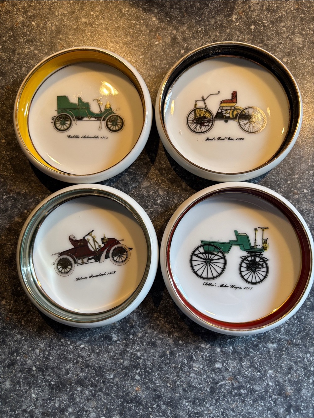 Japanese Vintage Automobile Porcelain Trinket Dishes/coasters - Set of 4